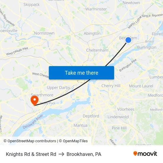 Knights Rd & Street Rd to Brookhaven, PA map