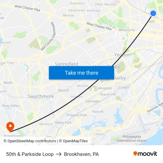 50th & Parkside Loop to Brookhaven, PA map