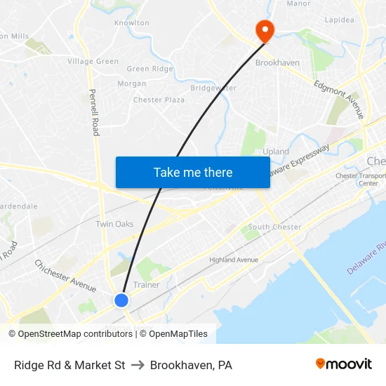 Ridge Rd & Market St to Brookhaven, PA map