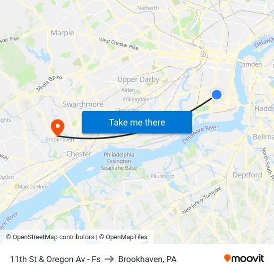 11th St & Oregon Av - Fs to Brookhaven, PA map