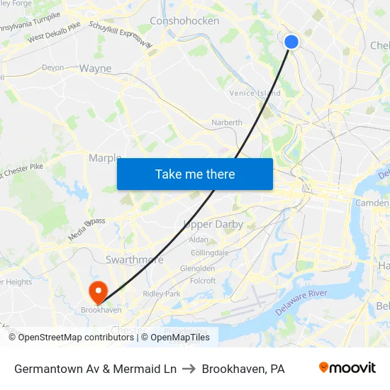 Germantown Av & Mermaid Ln to Brookhaven, PA map