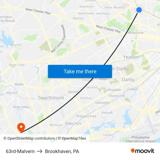 63rd-Malvern to Brookhaven, PA map