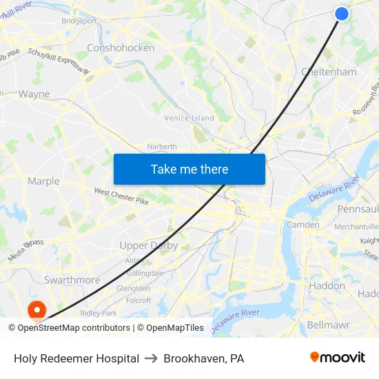 Holy Redeemer Hospital to Brookhaven, PA map