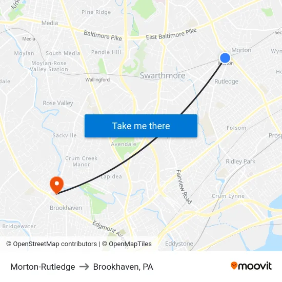 Morton-Rutledge to Brookhaven, PA map