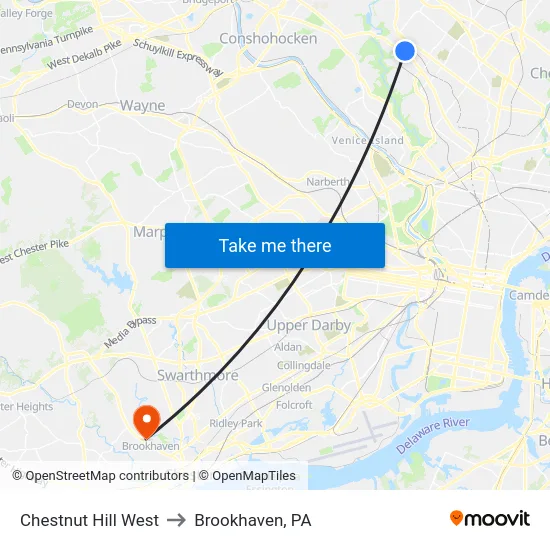 Chestnut Hill West to Brookhaven, PA map