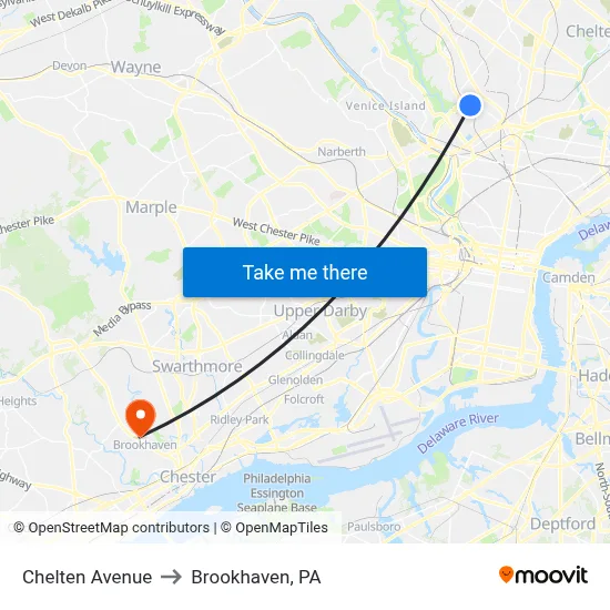 Chelten Avenue to Brookhaven, PA map