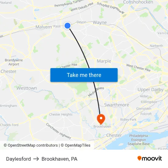 Daylesford to Brookhaven, PA map