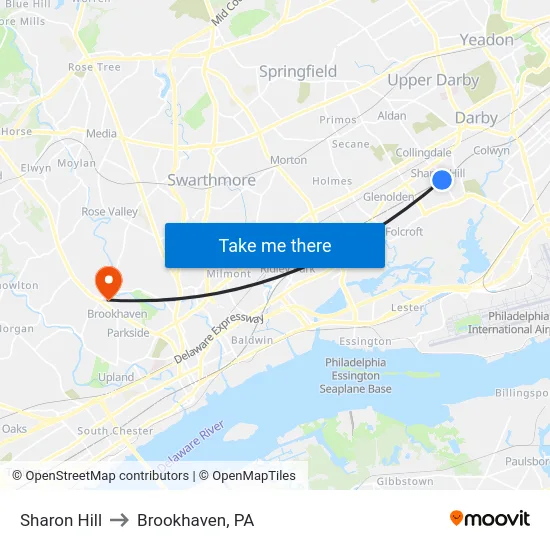 Sharon Hill to Brookhaven, PA map