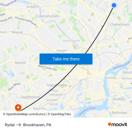 Rydal to Brookhaven, PA map
