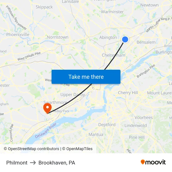 Philmont to Brookhaven, PA map
