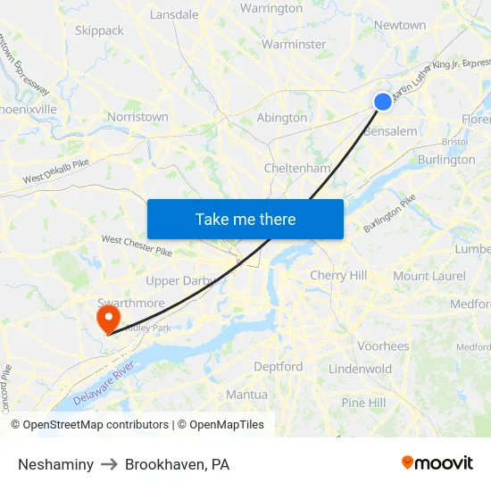 Neshaminy to Brookhaven, PA map