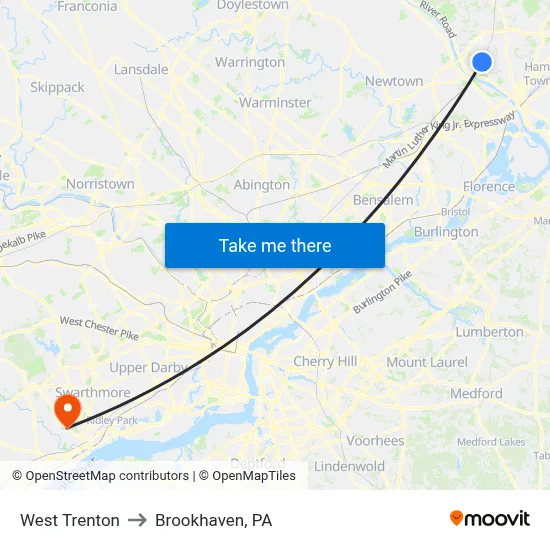 West Trenton to Brookhaven, PA map