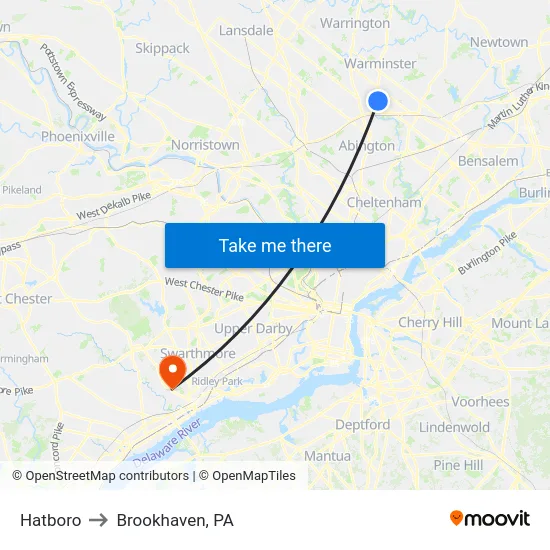 Hatboro to Brookhaven, PA map