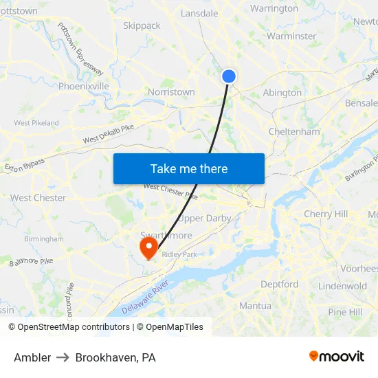 Ambler to Brookhaven, PA map
