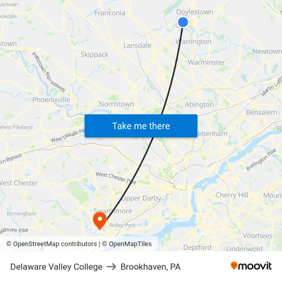Delaware Valley College to Brookhaven, PA map