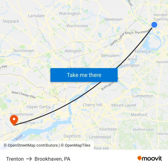 Trenton to Brookhaven, PA map