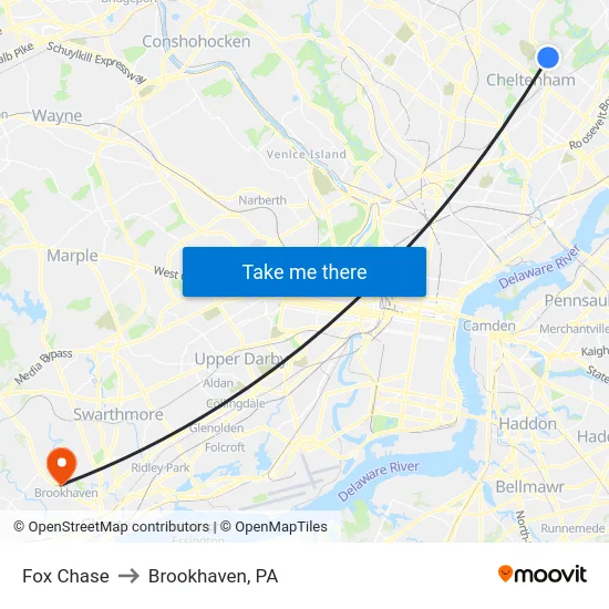 Fox Chase to Brookhaven, PA map