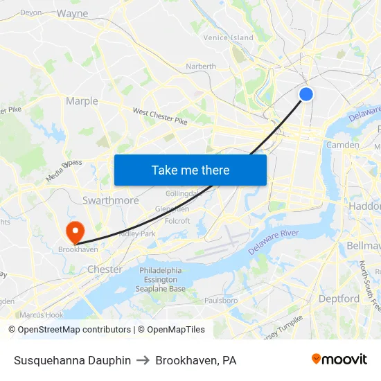 Susquehanna Dauphin to Brookhaven, PA map