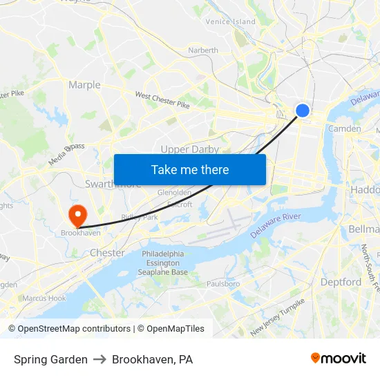 Spring Garden to Brookhaven, PA map