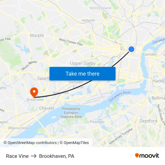Race Vine to Brookhaven, PA map