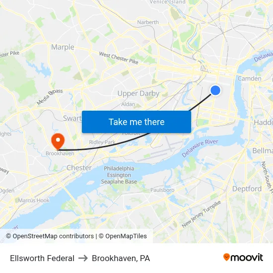 Ellsworth Federal to Brookhaven, PA map