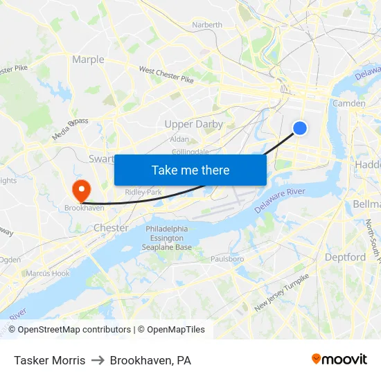 Tasker Morris to Brookhaven, PA map