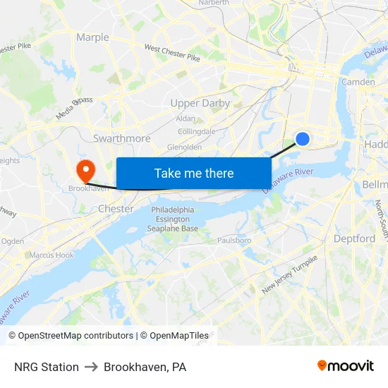 NRG Station to Brookhaven, PA map