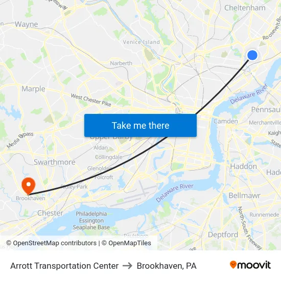 Arrott Transportation Center to Brookhaven, PA map