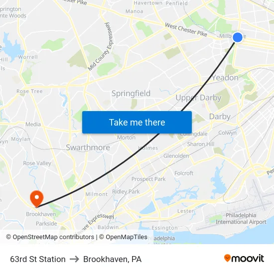 63rd St Station to Brookhaven, PA map