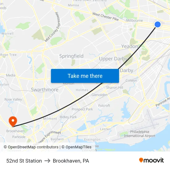 52nd St Station to Brookhaven, PA map