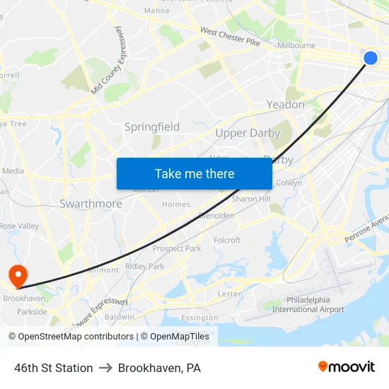 46th St Station to Brookhaven, PA map