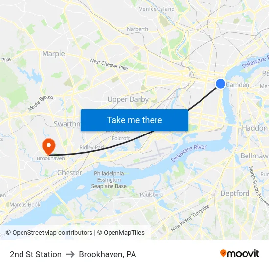 2nd St Station to Brookhaven, PA map