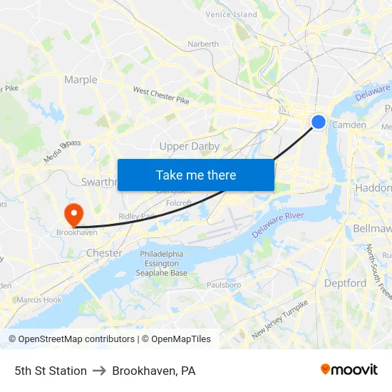 5th St Station to Brookhaven, PA map