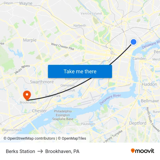 Berks Station to Brookhaven, PA map