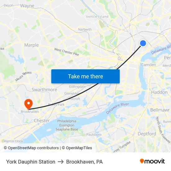 York Dauphin Station to Brookhaven, PA map
