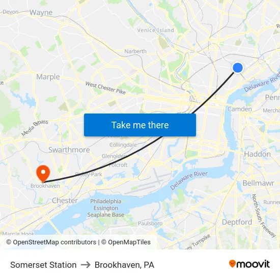 Somerset Station to Brookhaven, PA map