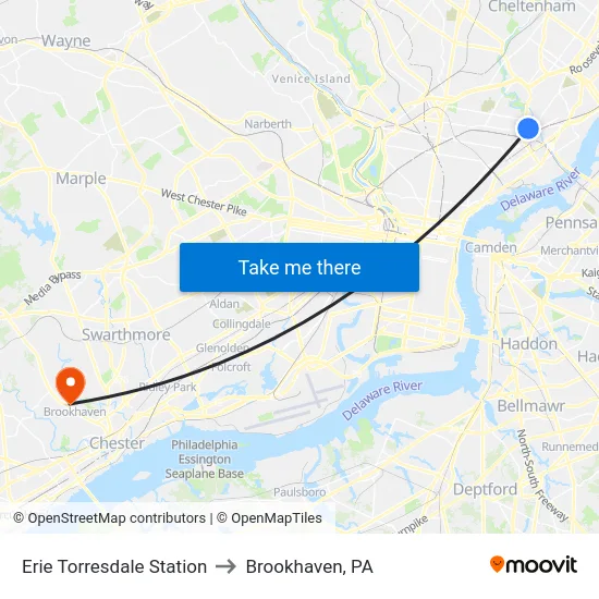 Erie Torresdale Station to Brookhaven, PA map