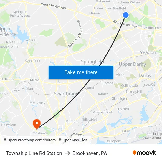 Township Line Rd Station to Brookhaven, PA map