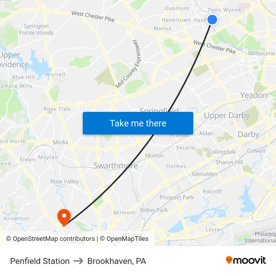Penfield Station to Brookhaven, PA map