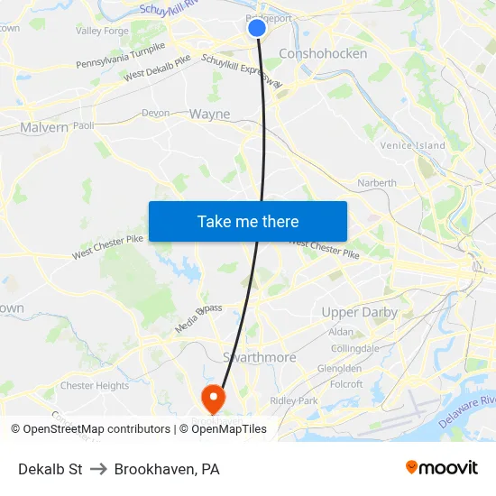 Dekalb St to Brookhaven, PA map