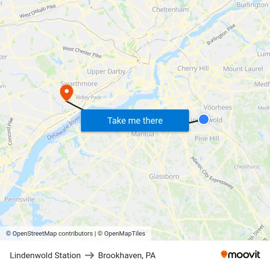 Lindenwold Station to Brookhaven, PA map