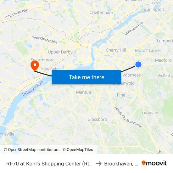 Rt-70 at Kohl's Shopping Center (Rt 73) to Brookhaven, PA map