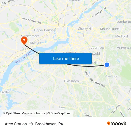 Atco Station to Brookhaven, PA map