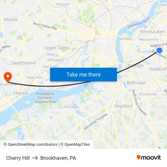 Cherry Hill to Brookhaven, PA map