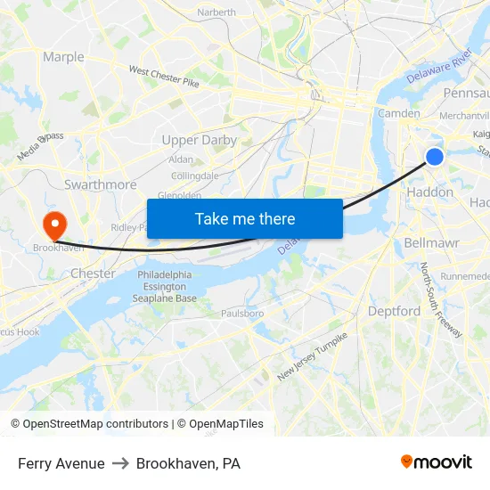 Ferry Avenue to Brookhaven, PA map