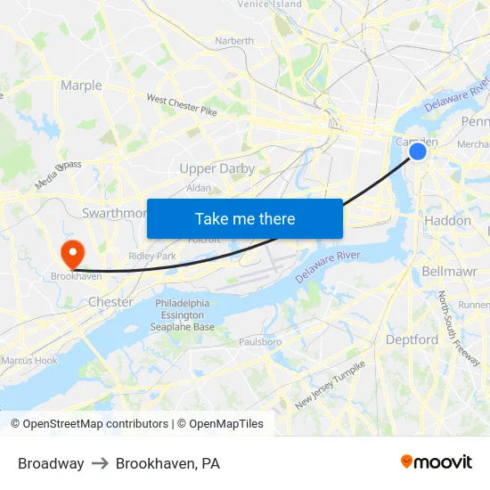 Broadway to Brookhaven, PA map