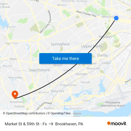 Market St & 59th St - Fs to Brookhaven, PA map
