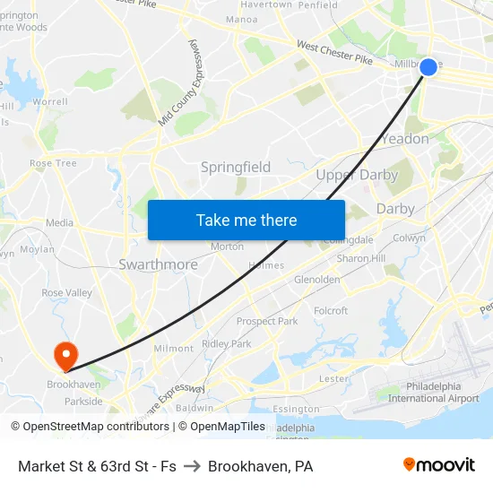 Market St & 63rd St - Fs to Brookhaven, PA map