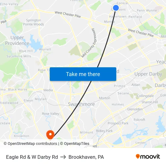 Eagle Rd & W Darby Rd to Brookhaven, PA map