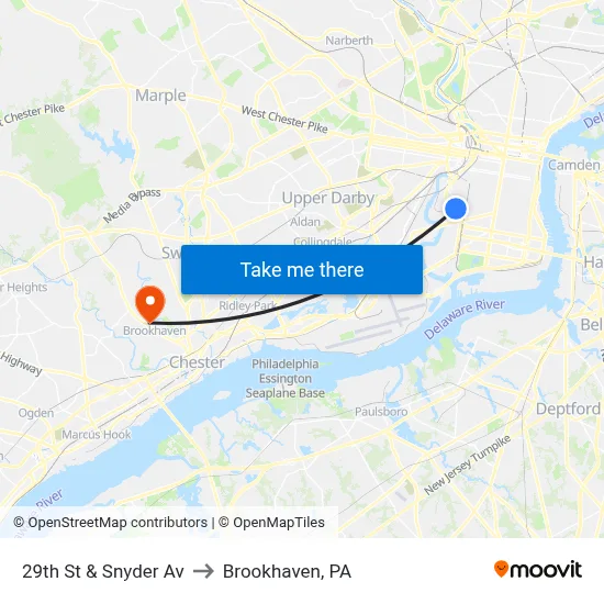 29th St & Snyder Av to Brookhaven, PA map